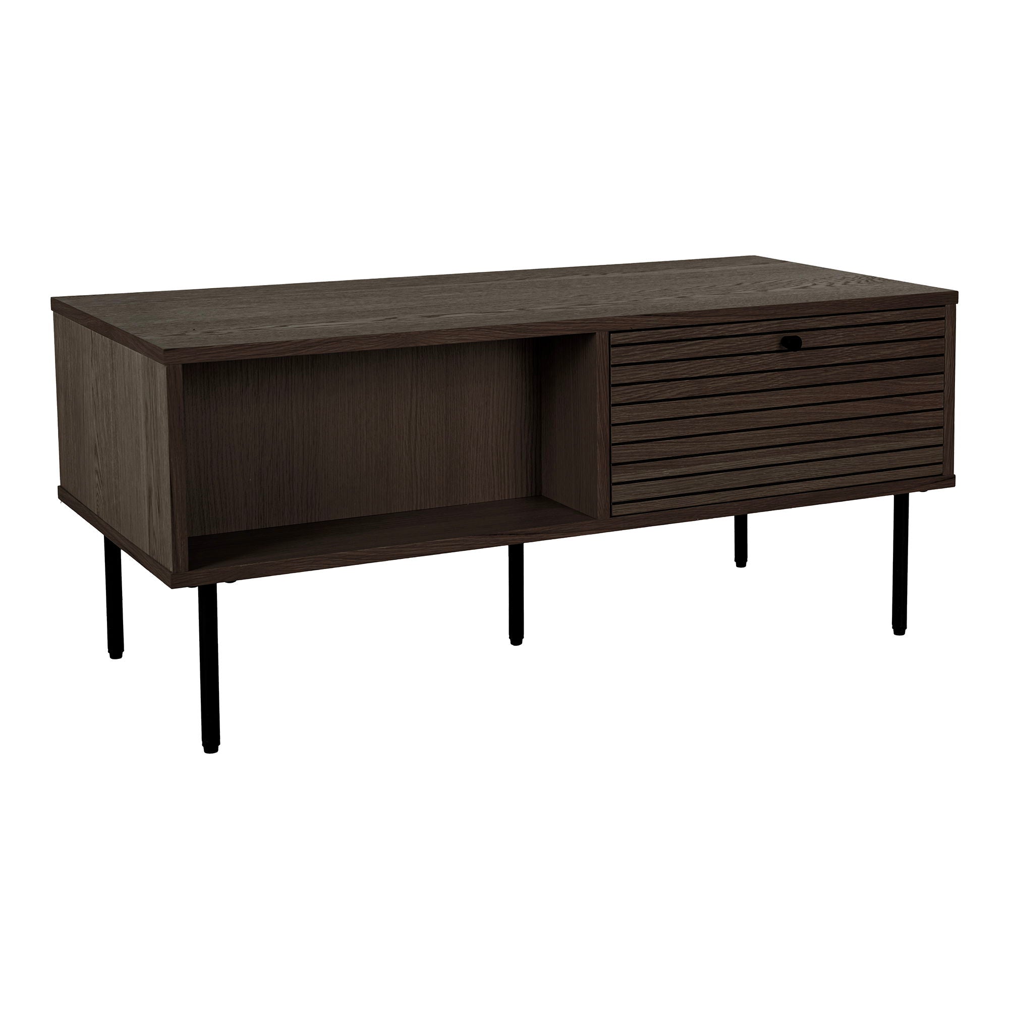 Kyoto-salontafel - salontafel, 2 lades, eikenfineer, gerookt, zwarte metalen poten 50 x 100 x 45 cm