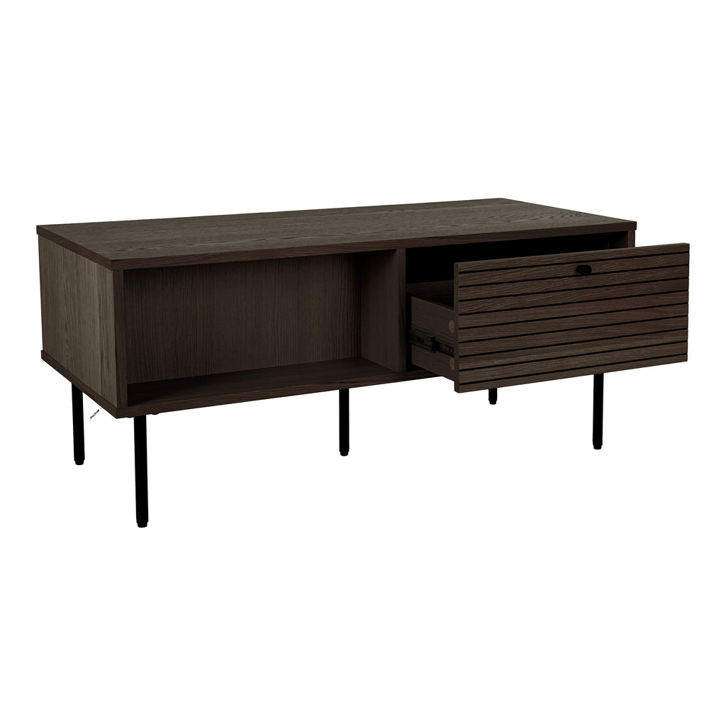 Kyoto-salontafel - salontafel, 2 lades, eikenfineer, gerookt, zwarte metalen poten 50 x 100 x 45 cm