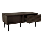 Kyoto-salontafel - salontafel, 2 lades, eikenfineer, gerookt, zwarte metalen poten 50 x 100 x 45 cm