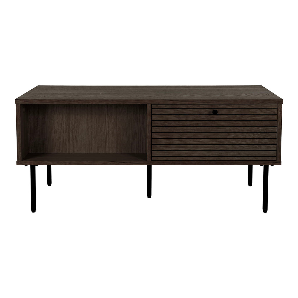 Kyoto-salontafel - salontafel, 2 lades, eikenfineer, gerookt, zwarte metalen poten 50 x 100 x 45 cm