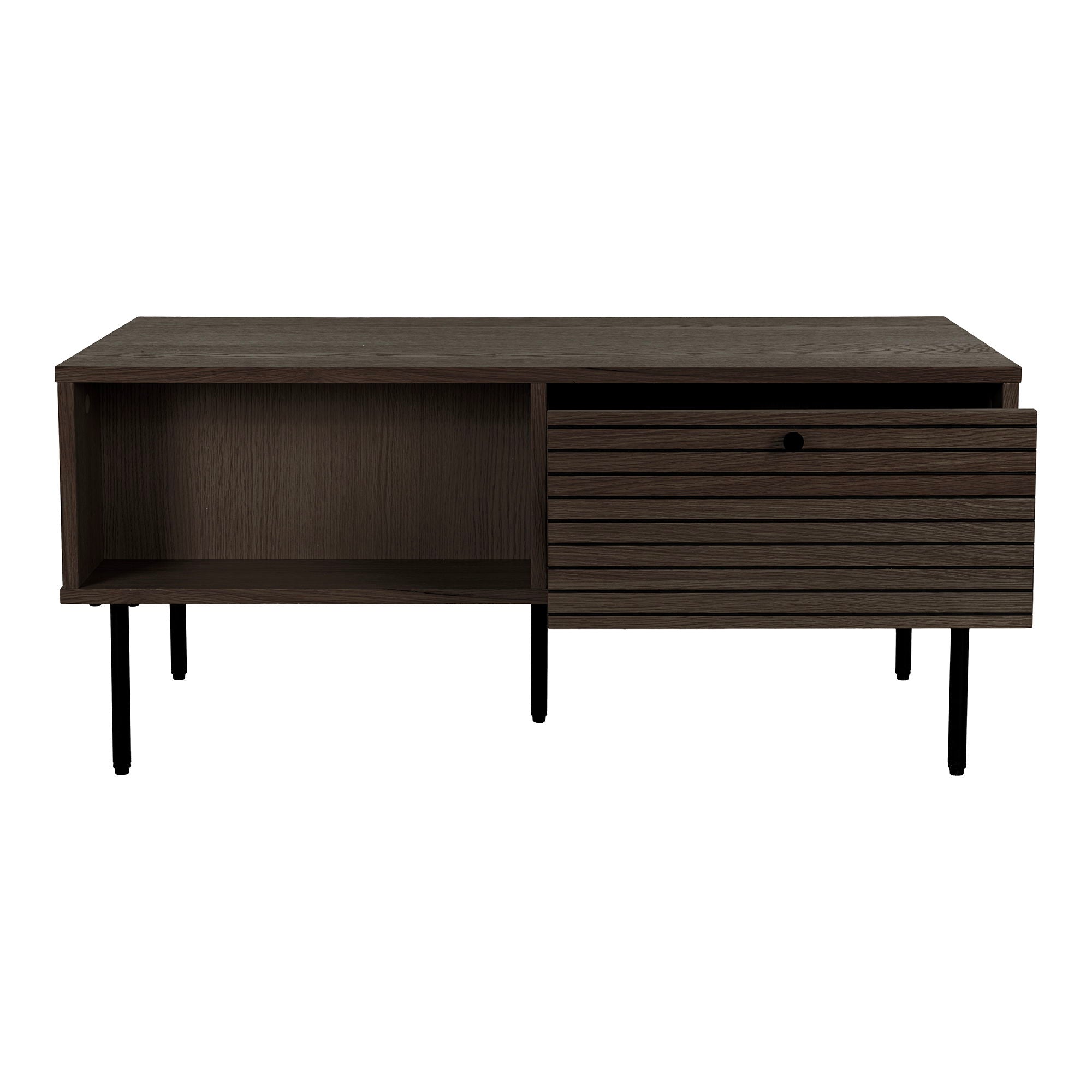 Kyoto-salontafel - salontafel, 2 lades, eikenfineer, gerookt, zwarte metalen poten 50 x 100 x 45 cm