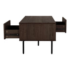 Kyoto-salontafel - salontafel, 2 lades, eikenfineer, gerookt, zwarte metalen poten 50 x 100 x 45 cm