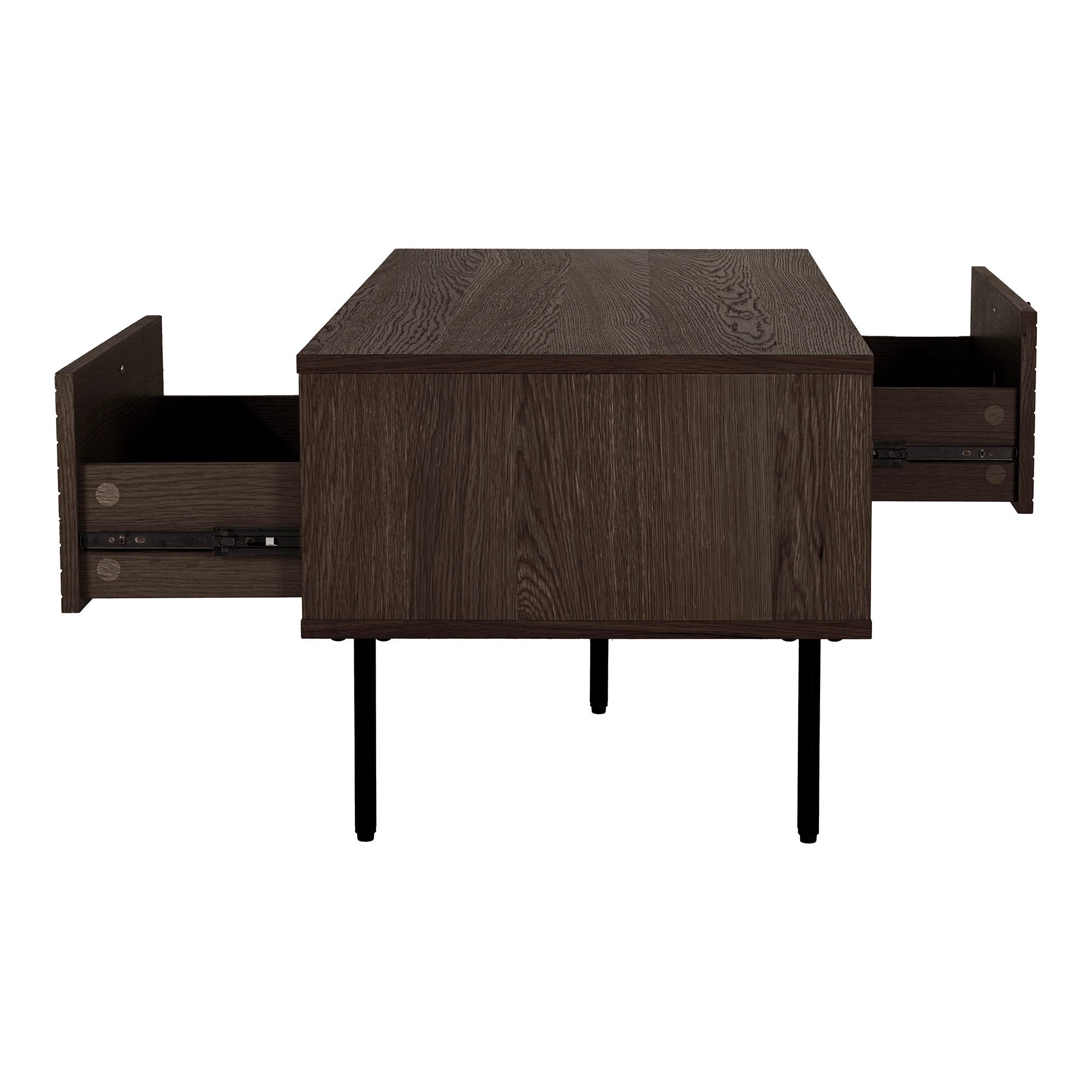 Kyoto-salontafel - salontafel, 2 lades, eikenfineer, gerookt, zwarte metalen poten 50 x 100 x 45 cm