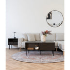 Kyoto-salontafel - salontafel, 2 lades, eikenfineer, gerookt, zwarte metalen poten 50 x 100 x 45 cm