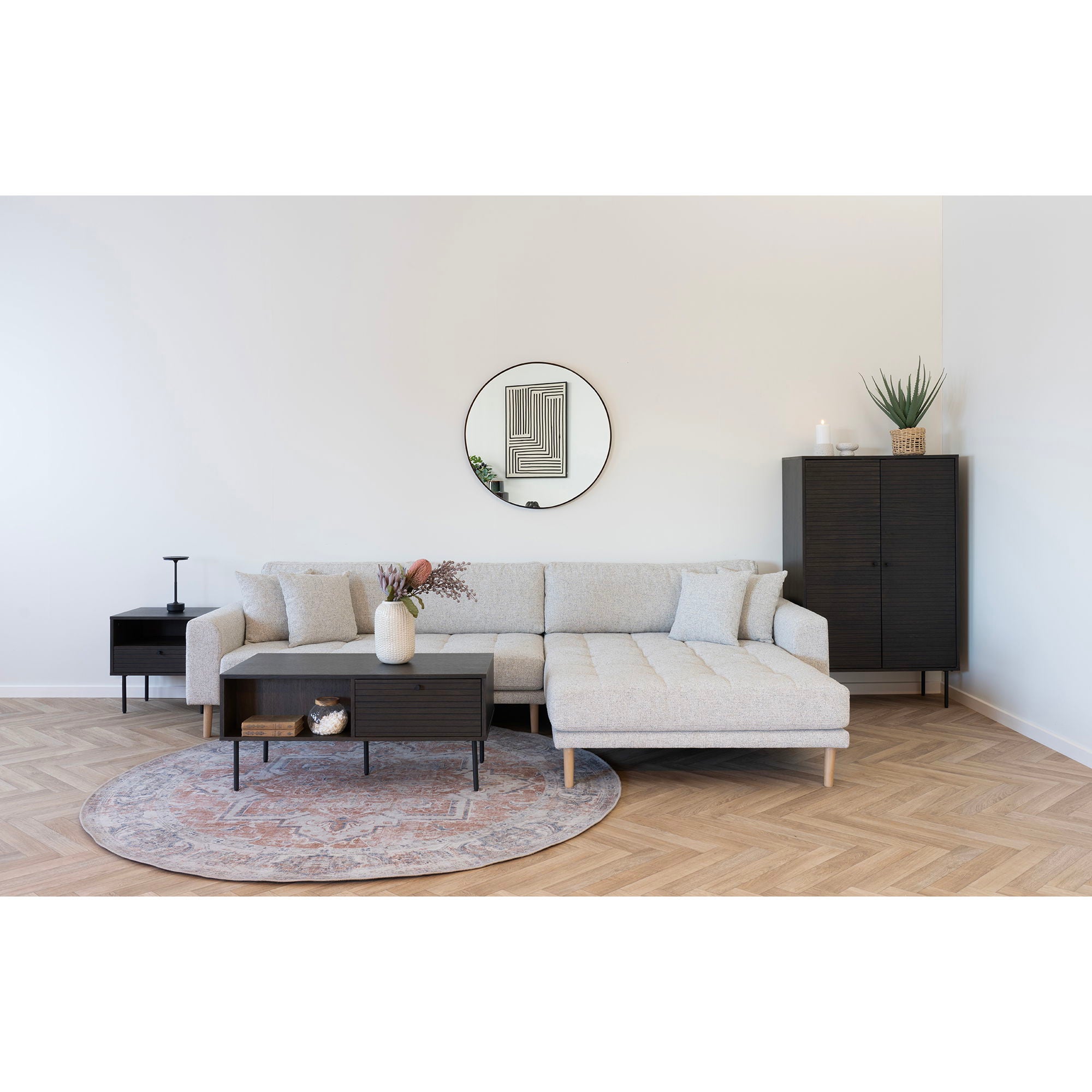 Kyoto-salontafel - salontafel, 2 lades, eikenfineer, gerookt, zwarte metalen poten 50 x 100 x 45 cm