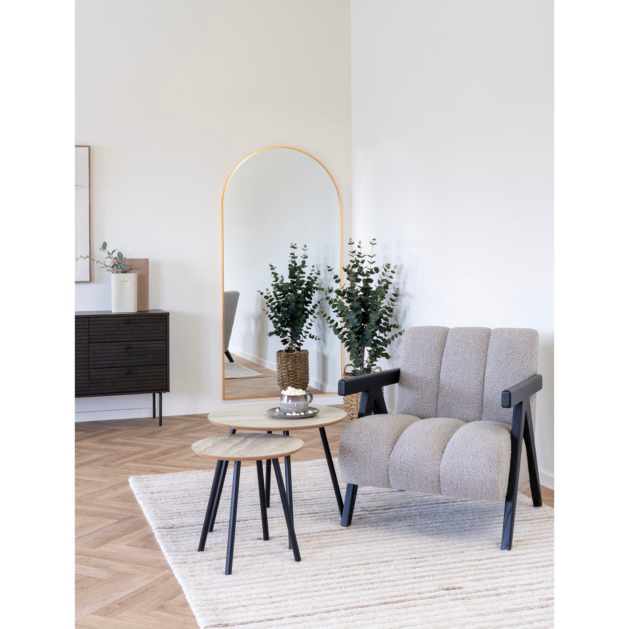 Aalst Salontafel - salontafel, travertijnlook, zwarte poten ø55x45 cm