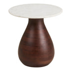 Heide Bijzettafel - Bijzettafel, mangohout/marmer, donkerbruin/wit ø40x41 cm
