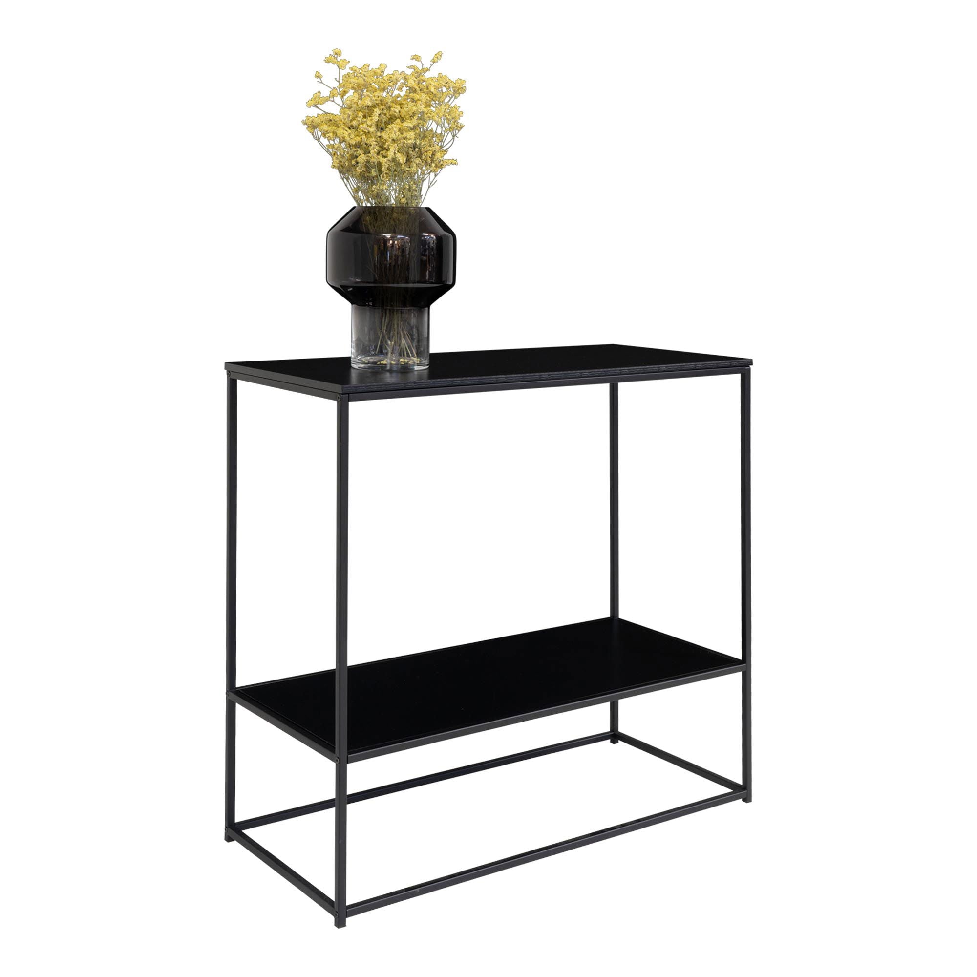 Vita consoletafel - consoletafel, 2 planken, zwart, zwart frame 80x36x80 cm