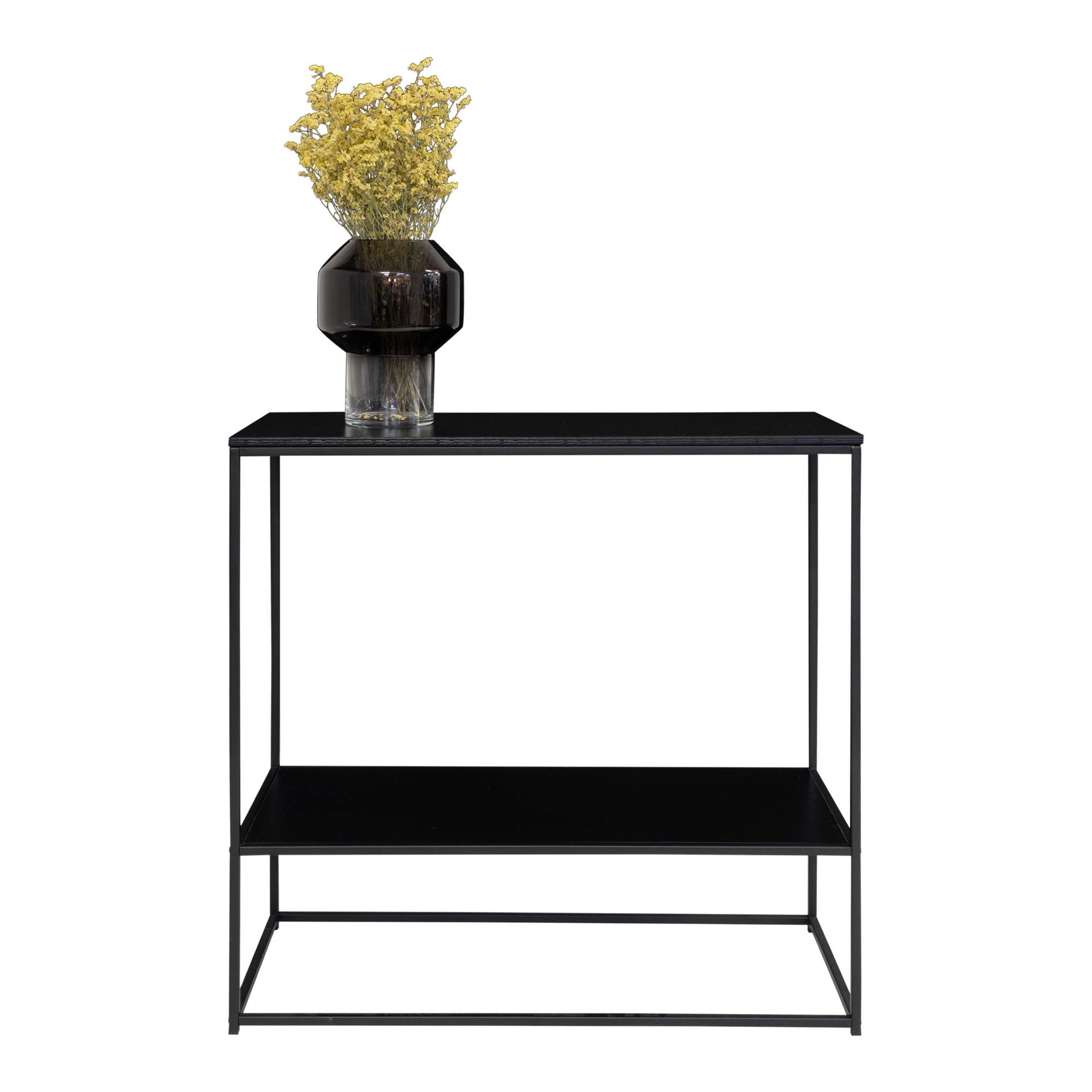 Vita consoletafel - consoletafel, 2 planken, zwart, zwart frame 80x36x80 cm