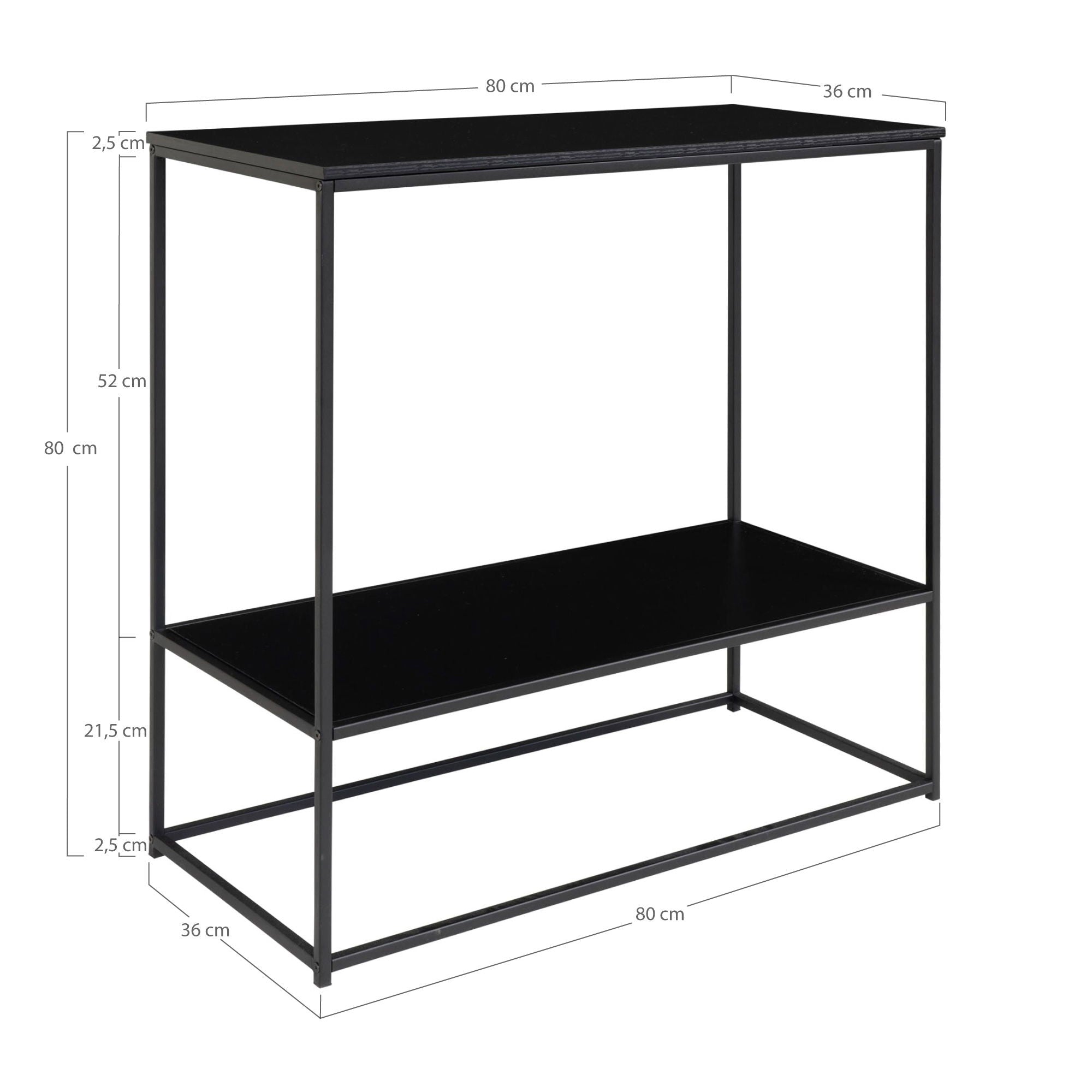 Vita consoletafel - consoletafel, 2 planken, zwart, zwart frame 80x36x80 cm