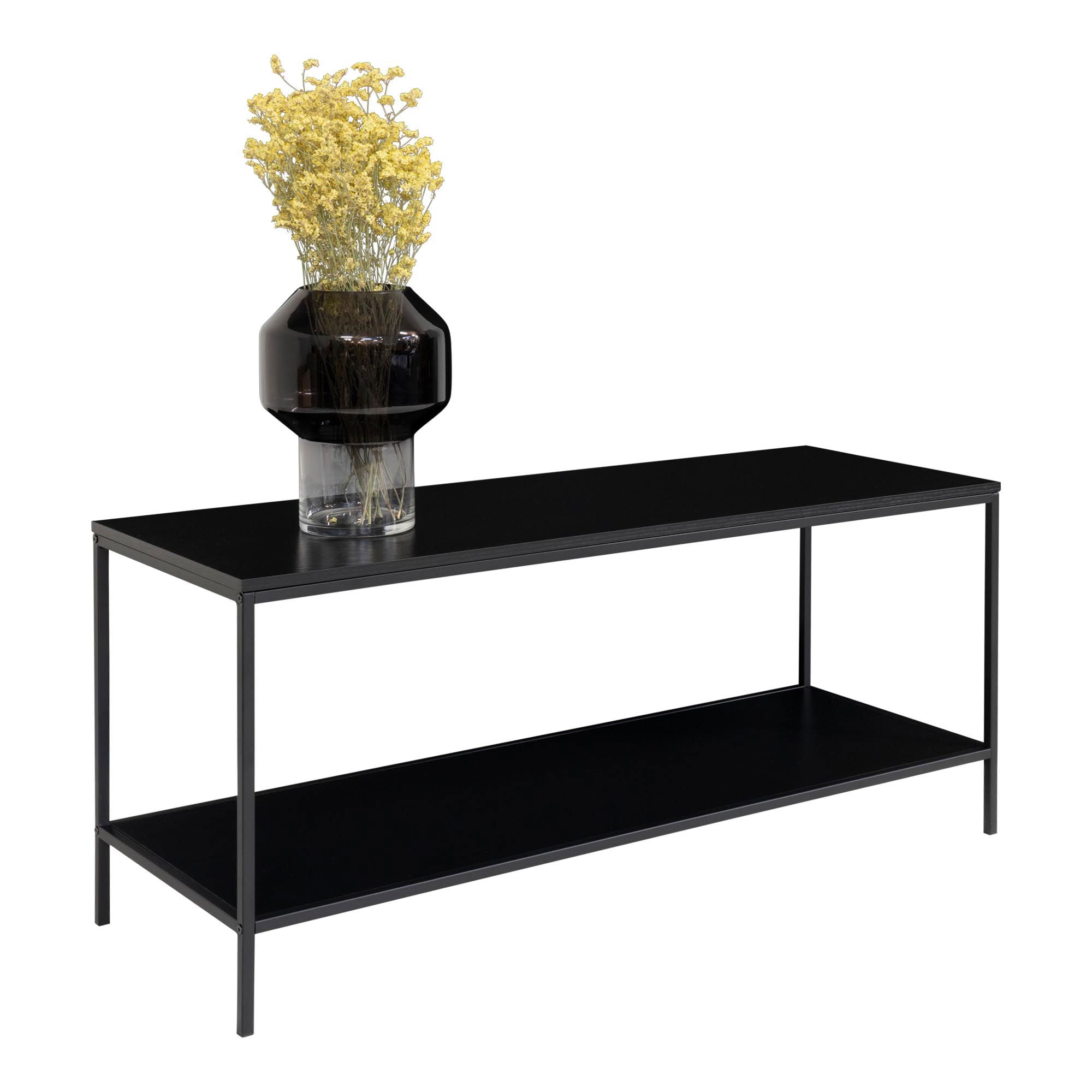 Vita tv-stand - tv-meubel, 2 planken, zwart, zwart frame 100x36x45 cm