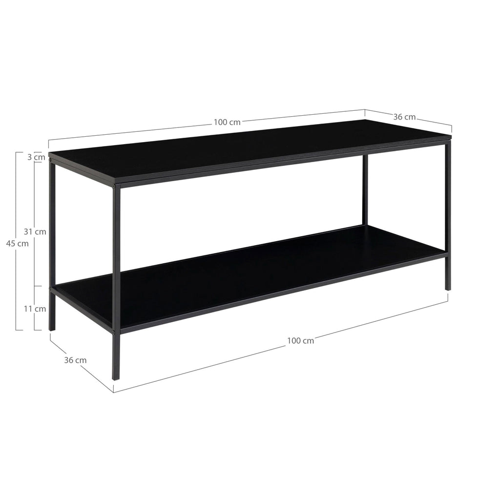 Vita tv-stand - tv-meubel, 2 planken, zwart, zwart frame 100x36x45 cm