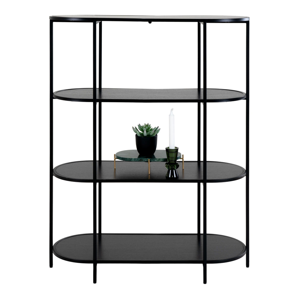 Vita shelf - Ovaal rek, 4 planken, zwart, zwart frame 85x36x111 cm