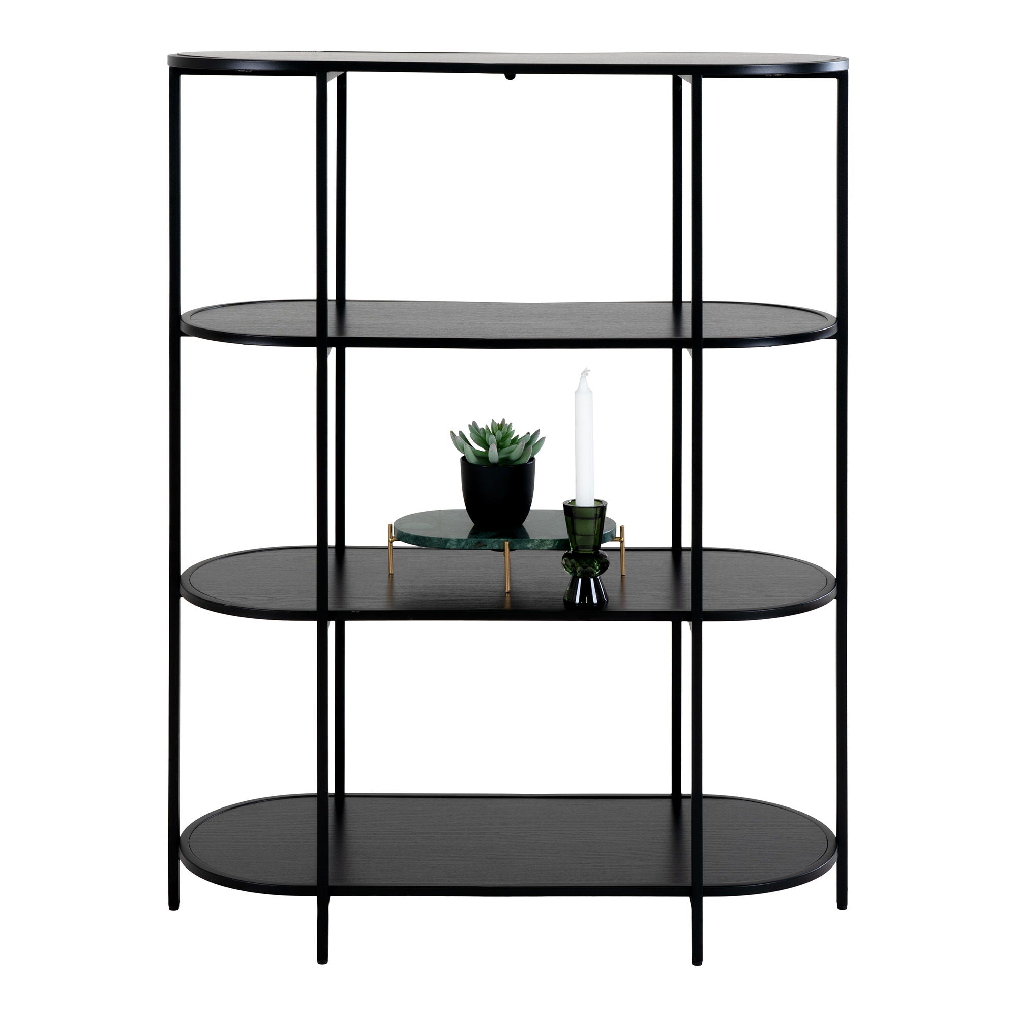 Vita shelf - Ovaal rek, 4 planken, zwart, zwart frame 85x36x111 cm