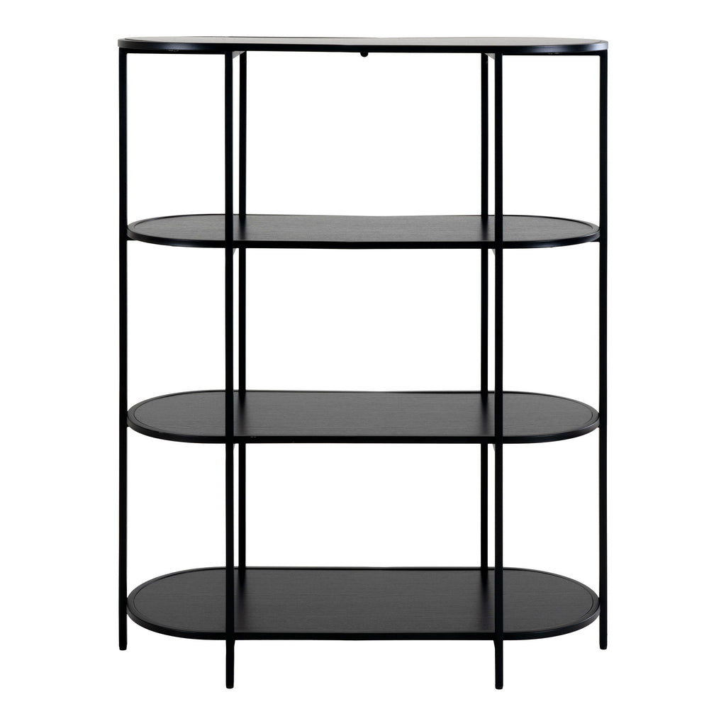 Vita shelf - Ovaal rek, 4 planken, zwart, zwart frame 85x36x111 cm