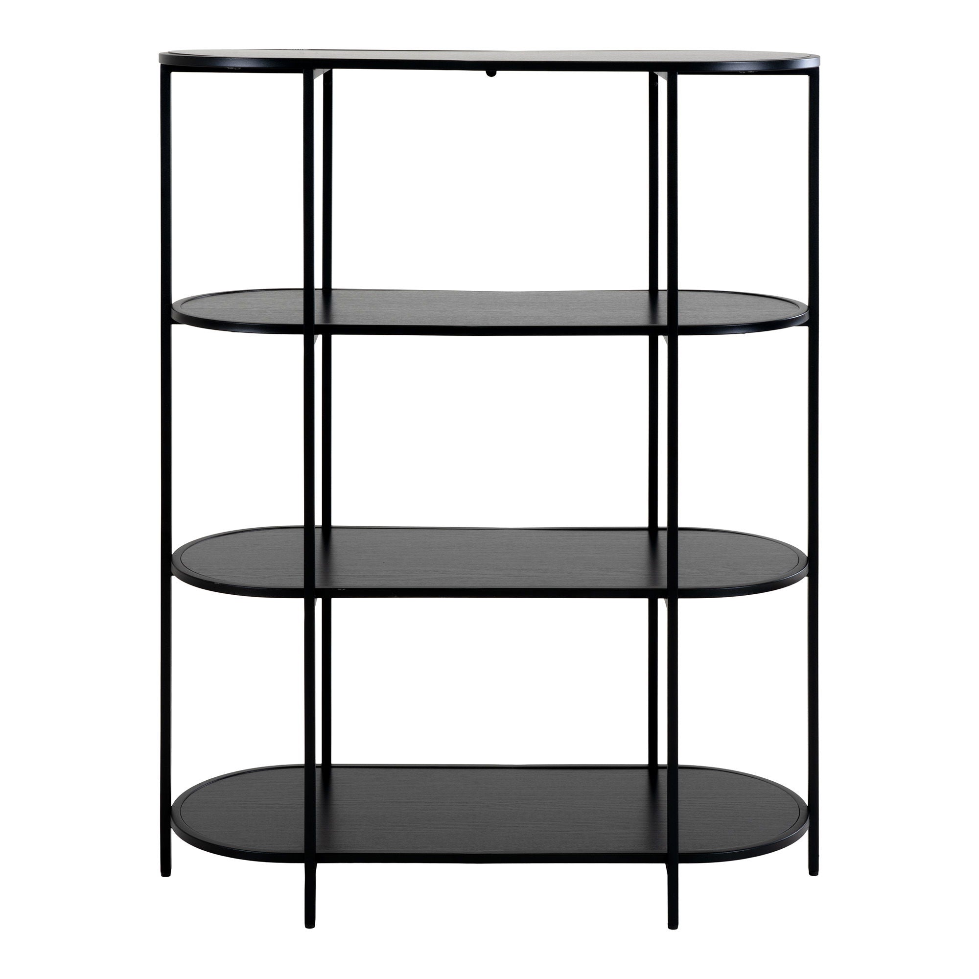 Vita shelf - Ovaal rek, 4 planken, zwart, zwart frame 85x36x111 cm