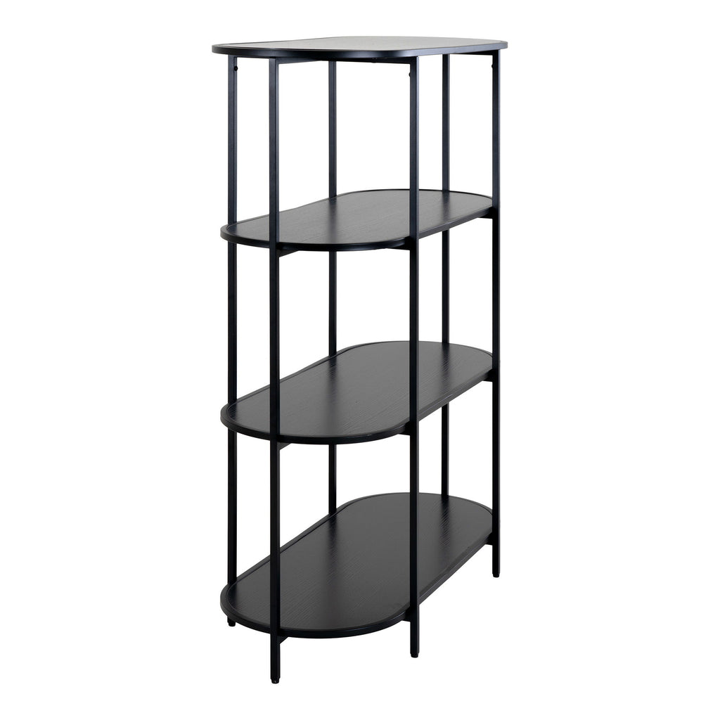 Vita shelf - Ovaal rek, 4 planken, zwart, zwart frame 85x36x111 cm