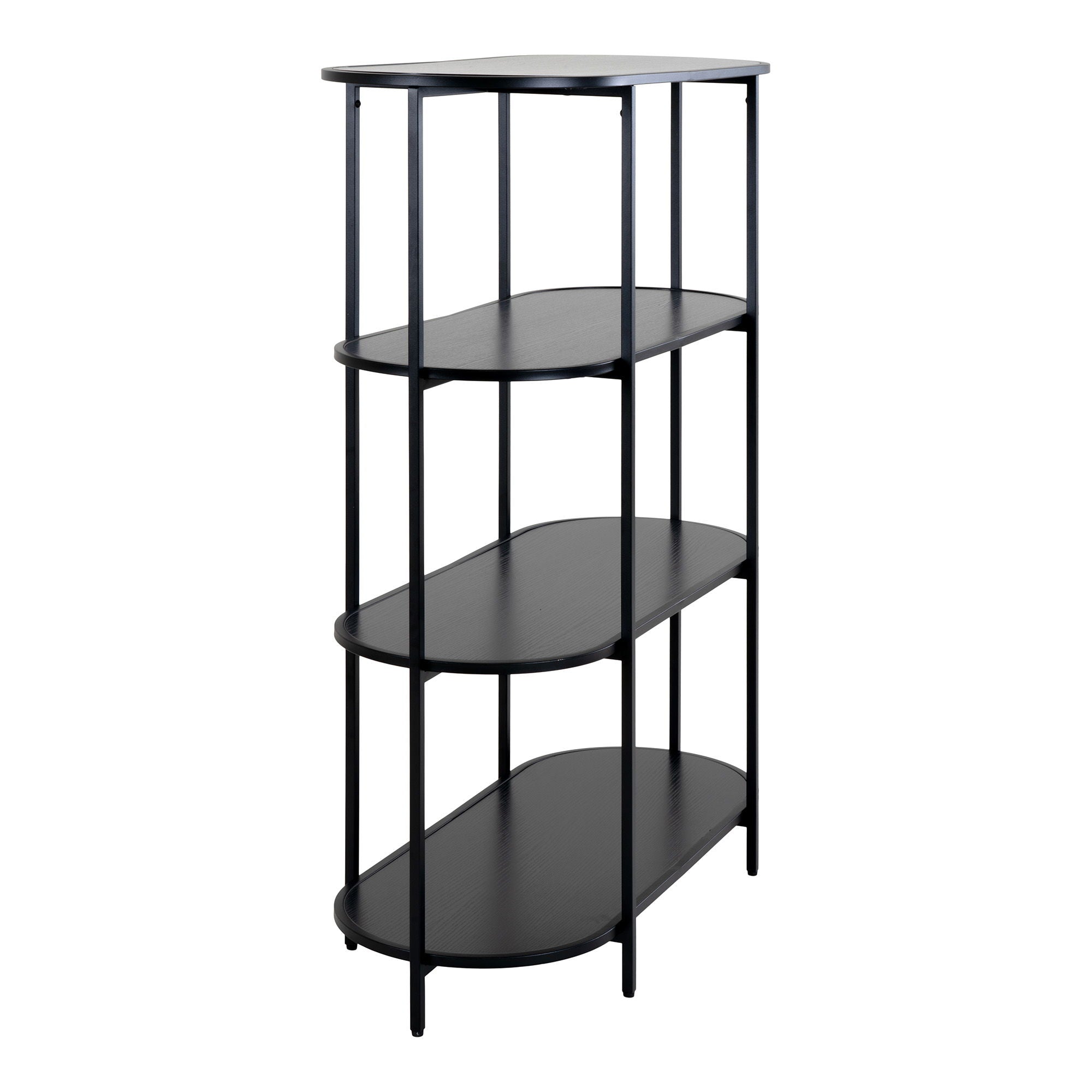 Vita shelf - Ovaal rek, 4 planken, zwart, zwart frame 85x36x111 cm
