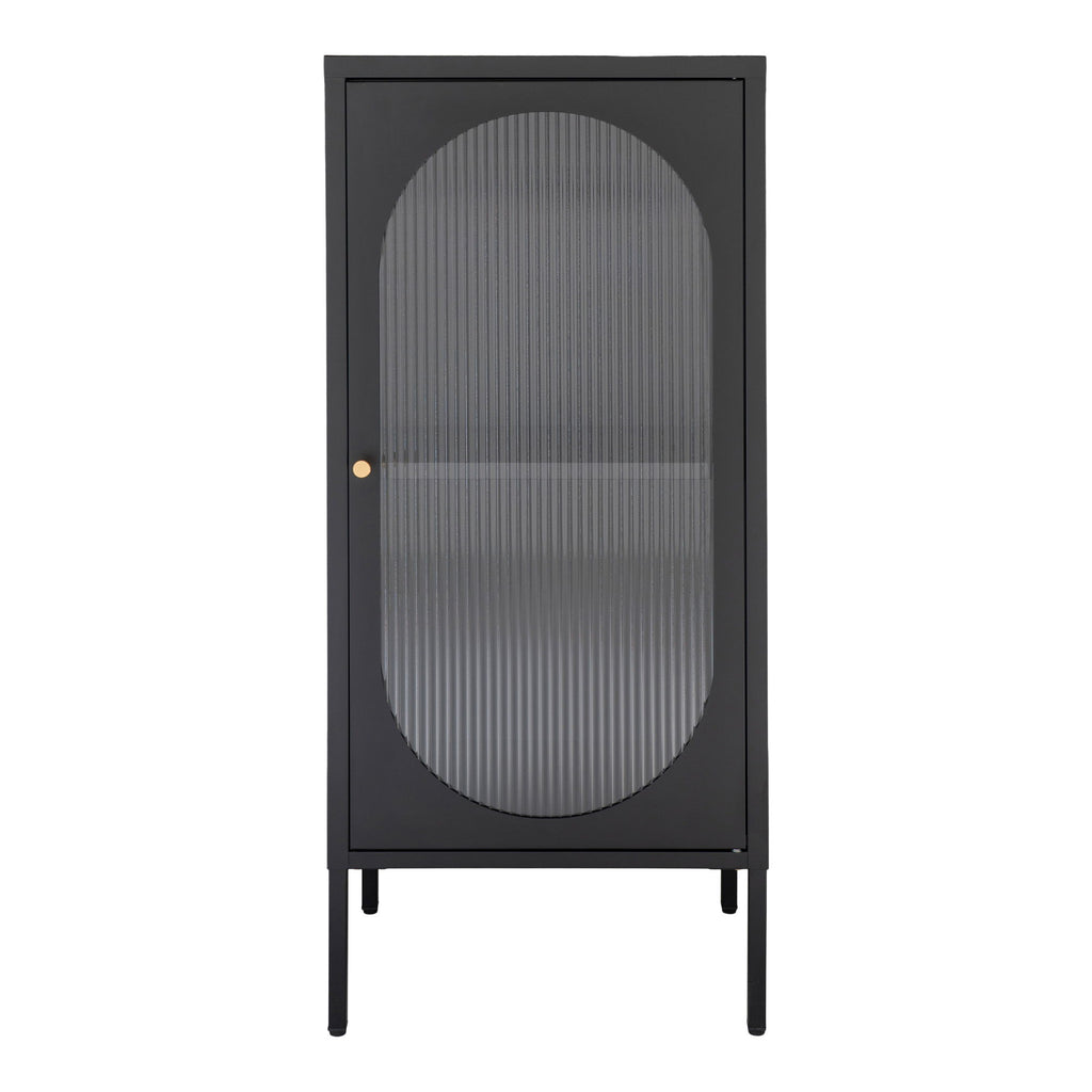 Adelaide vitrinekast - vitrinekast, 1 geribbeld glazen deur, staal, zwart 50x35x110 cm