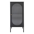 Adelaide vitrinekast - vitrinekast, 1 geribbeld glazen deur, staal, zwart 50x35x110 cm