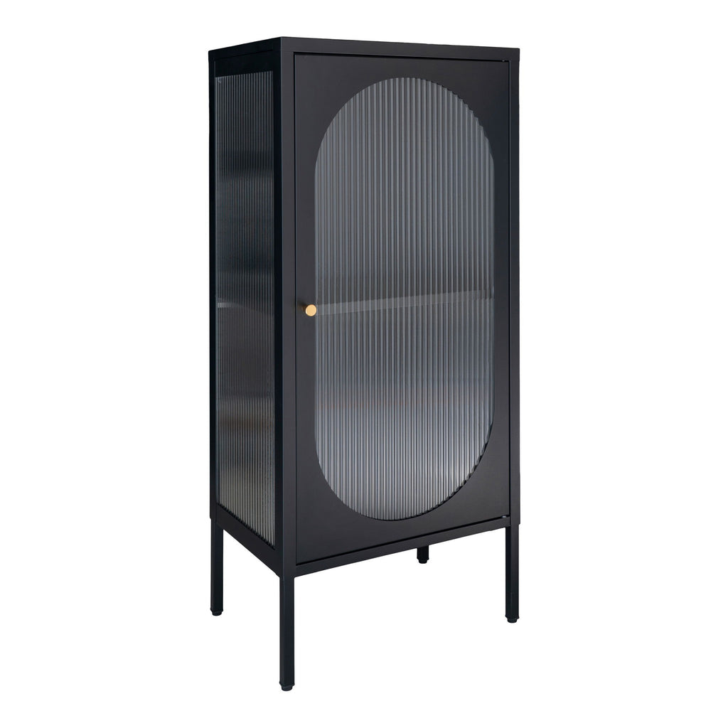 Adelaide vitrinekast - vitrinekast, 1 geribbeld glazen deur, staal, zwart 50x35x110 cm
