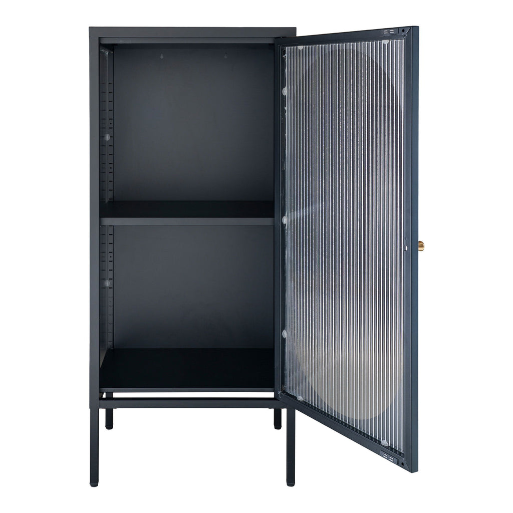 Adelaide vitrinekast - vitrinekast, 1 geribbeld glazen deur, staal, zwart 50x35x110 cm