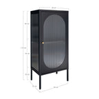 Adelaide vitrinekast - vitrinekast, 1 geribbeld glazen deur, staal, zwart 50x35x110 cm