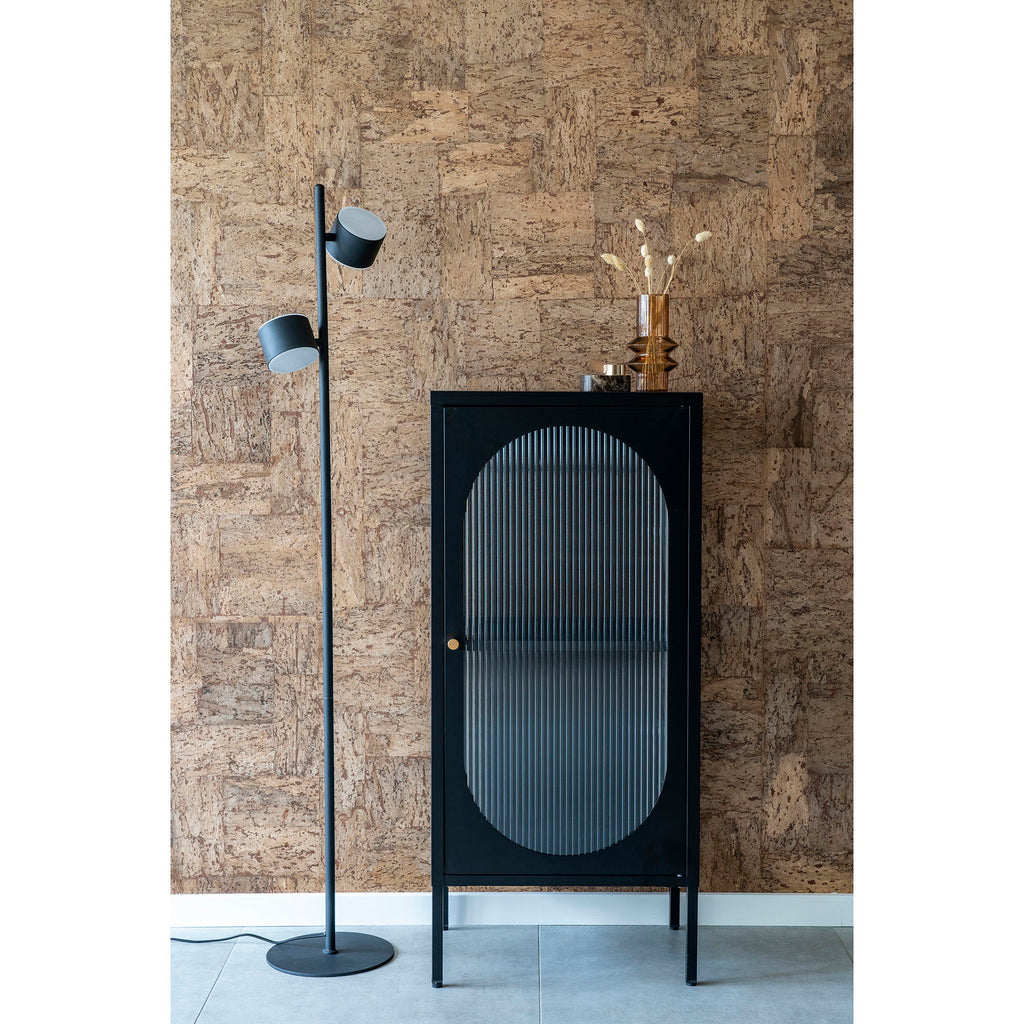 Adelaide vitrinekast - vitrinekast, 1 geribbeld glazen deur, staal, zwart 50x35x110 cm