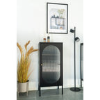 Adelaide vitrinekast - vitrinekast, 1 geribbeld glazen deur, staal, zwart 50x35x110 cm
