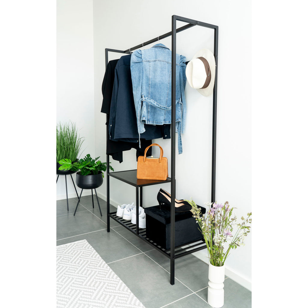 Vita Wardrobe - Kledingkast, 2 planken, zwart, zwart frame 101x38x170 cm