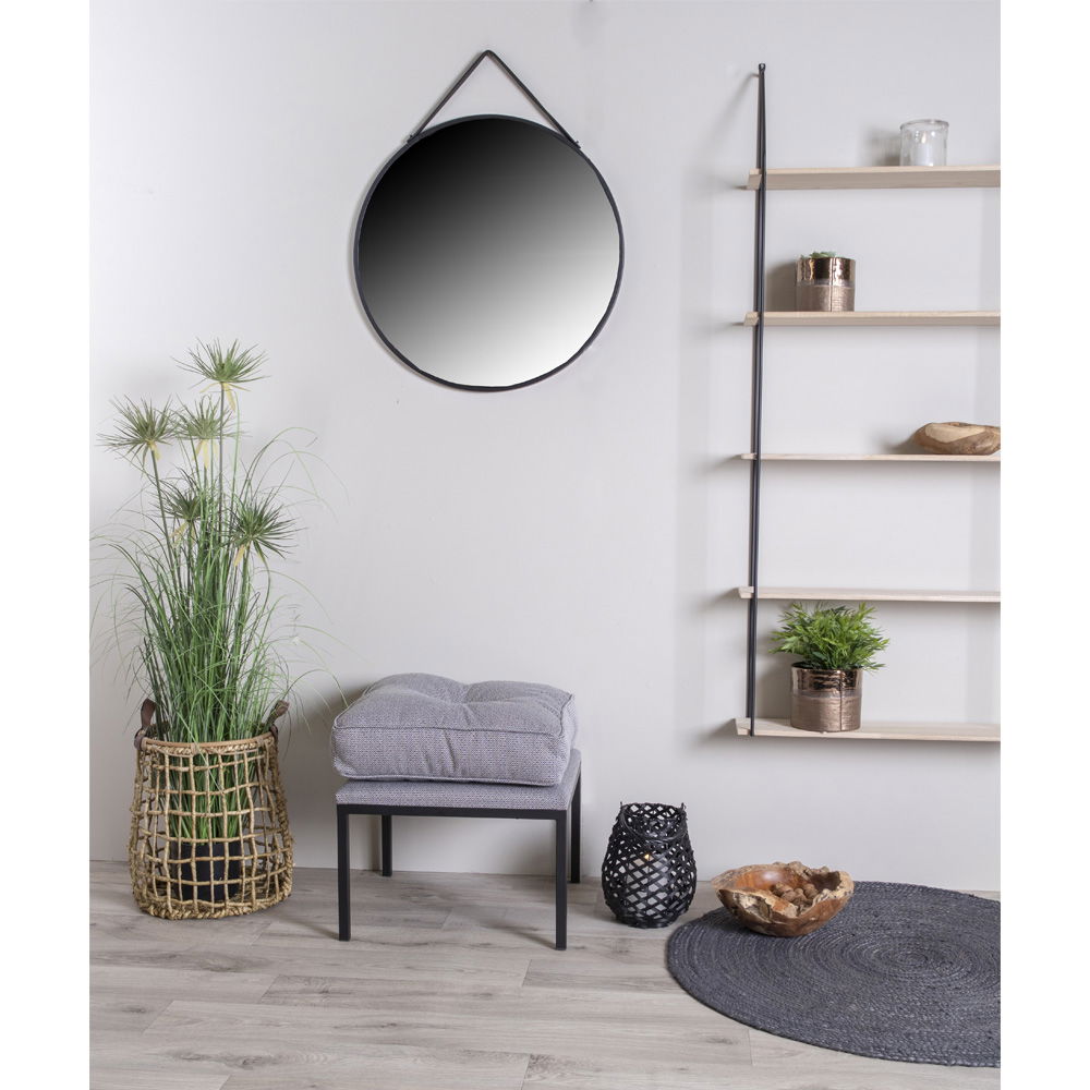 Trapani Mirror - Spiegel, staal/kunstleer, zwart ø60 cm