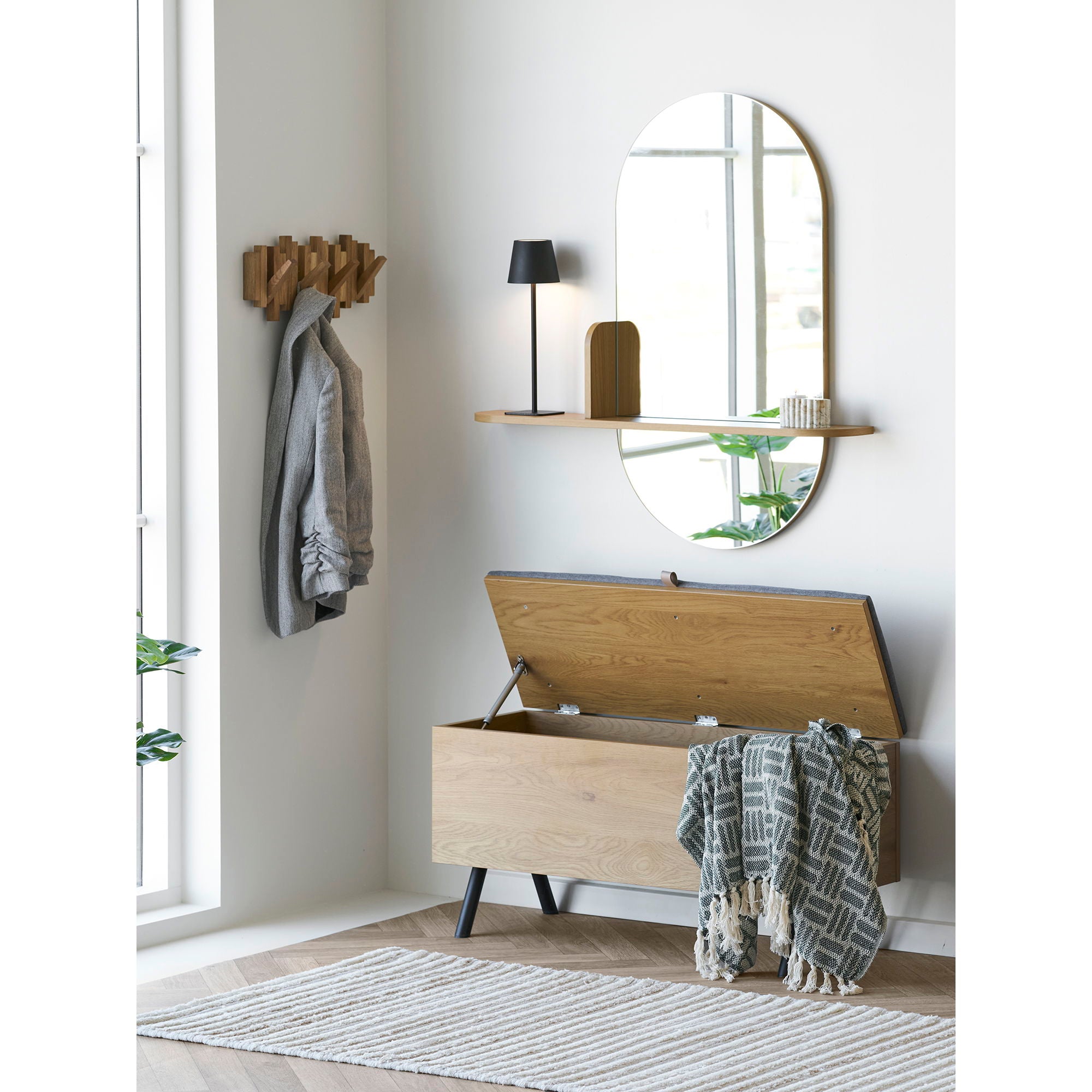 Barco Spiegel met plank - Spiegel met plank, eikenlook 92x15x94,5 cm