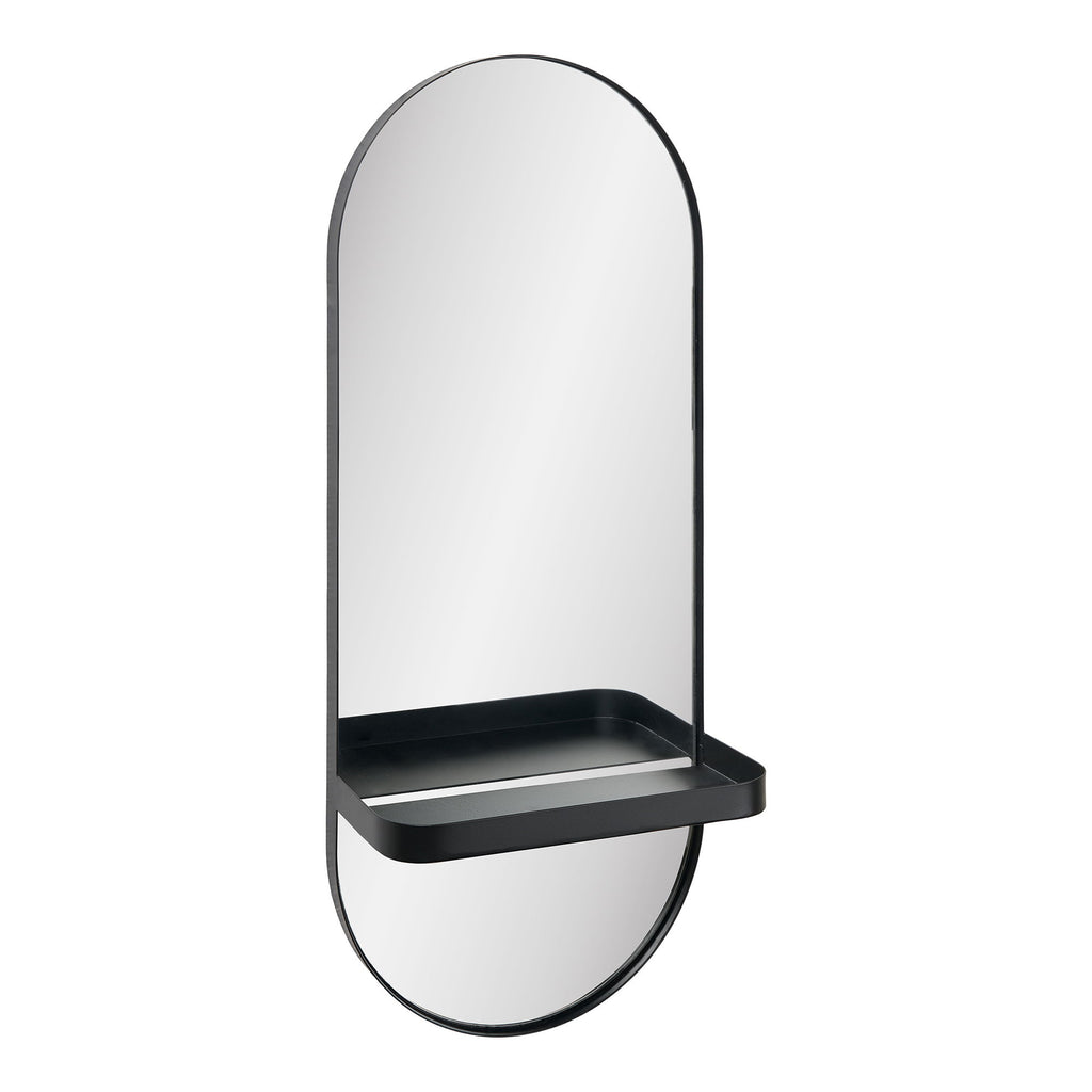 Olbia Spiegel - Spiegel, metalen plank, staal, zwart 25x12x60 cm