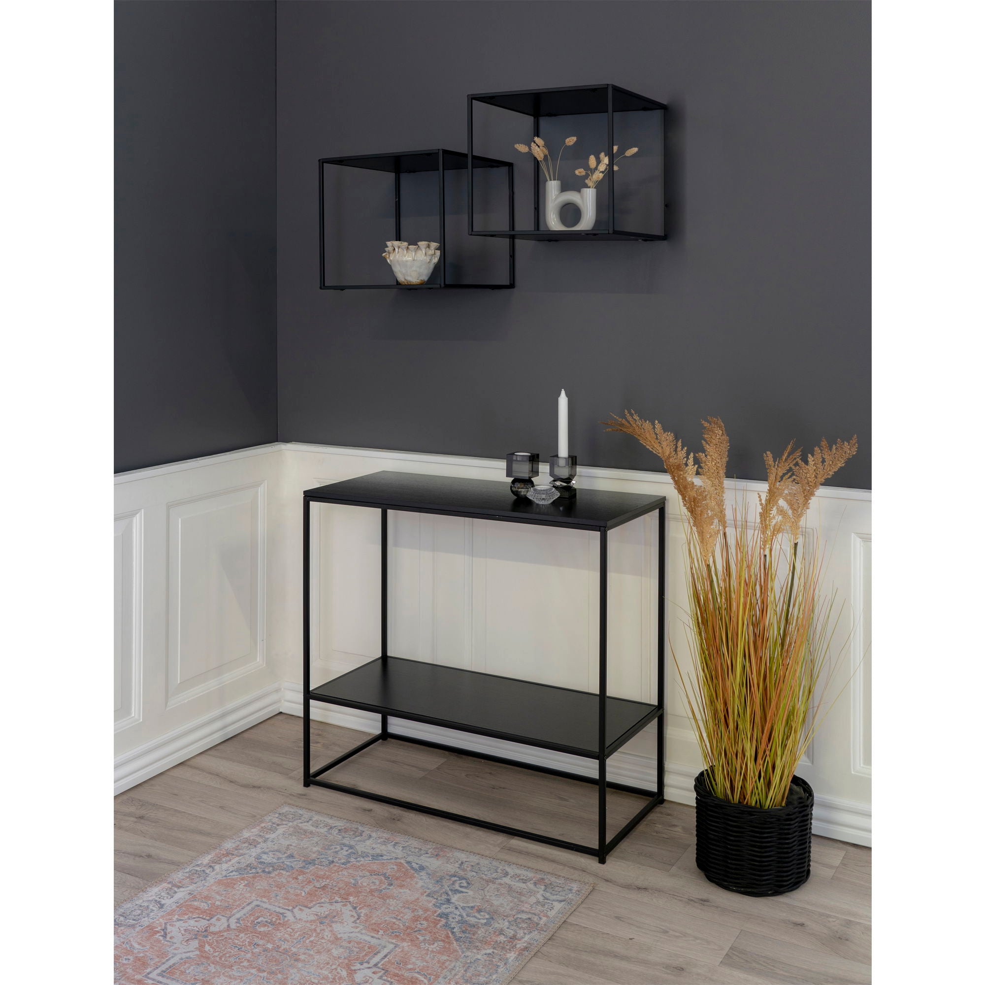 Vita Wallshelf - Wandplank, zwart, zwart frame 36x36x36 cm
