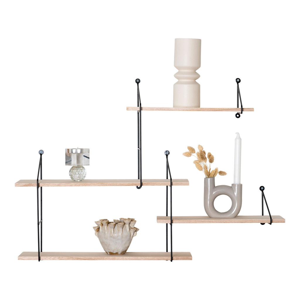 Harlem Wandplank - Wandplank, 4 houten planken, zwart frame 99x17,5x62 cm