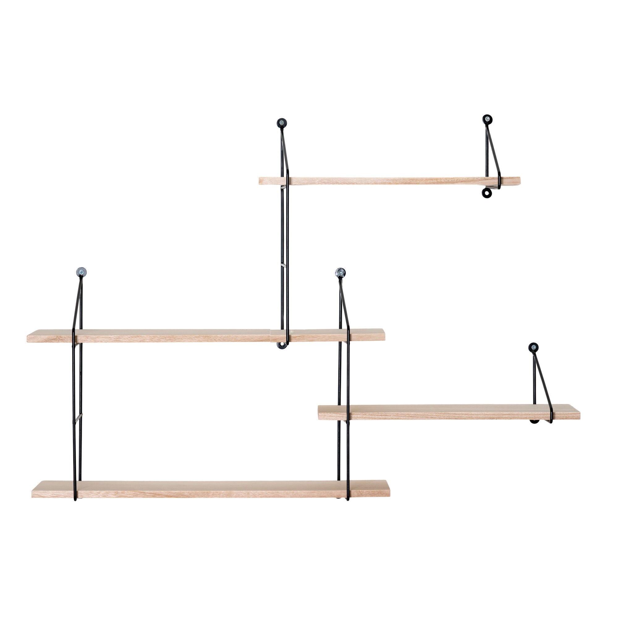 Harlem Wandplank - Wandplank, 4 houten planken, zwart frame 99x17,5x62 cm