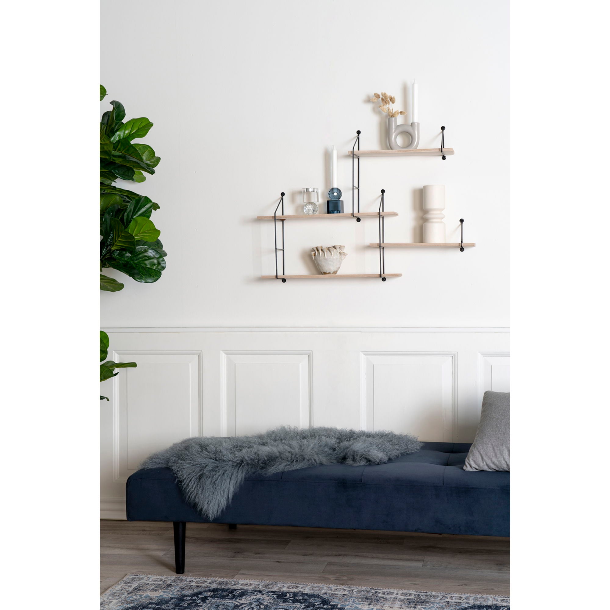 Harlem Wandplank - Wandplank, 4 houten planken, zwart frame 99x17,5x62 cm