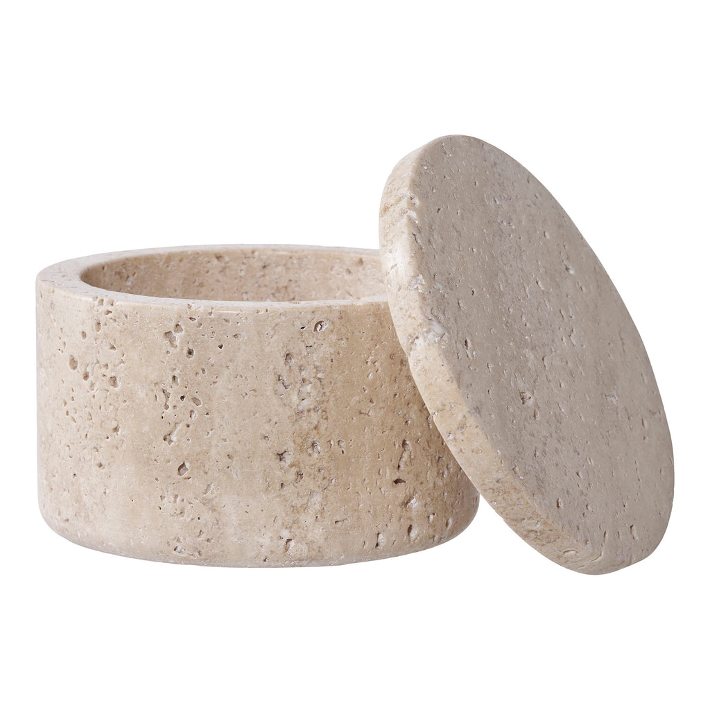Opbergpot - Opbergpot, travertijn, naturel ø10x6,5 cm