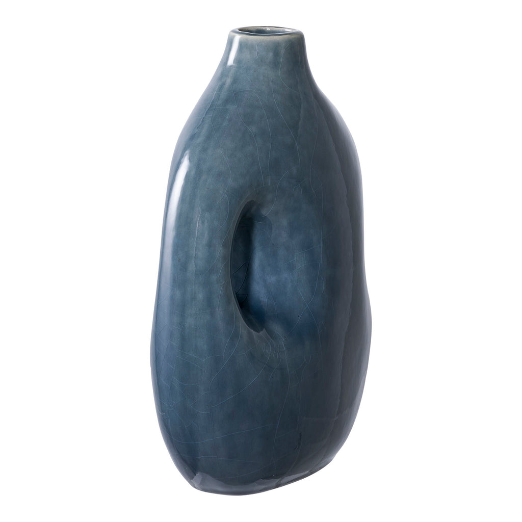 Vaas - Vaas, keramiek, blauw 18,5x9,5x24,5 cm