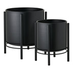 Bloempot - Bloempot, staal, zwart, set van 2