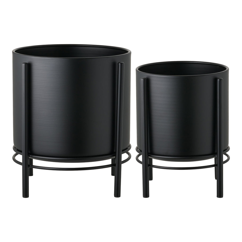 Bloempot - Bloempot, staal, zwart, set van 2