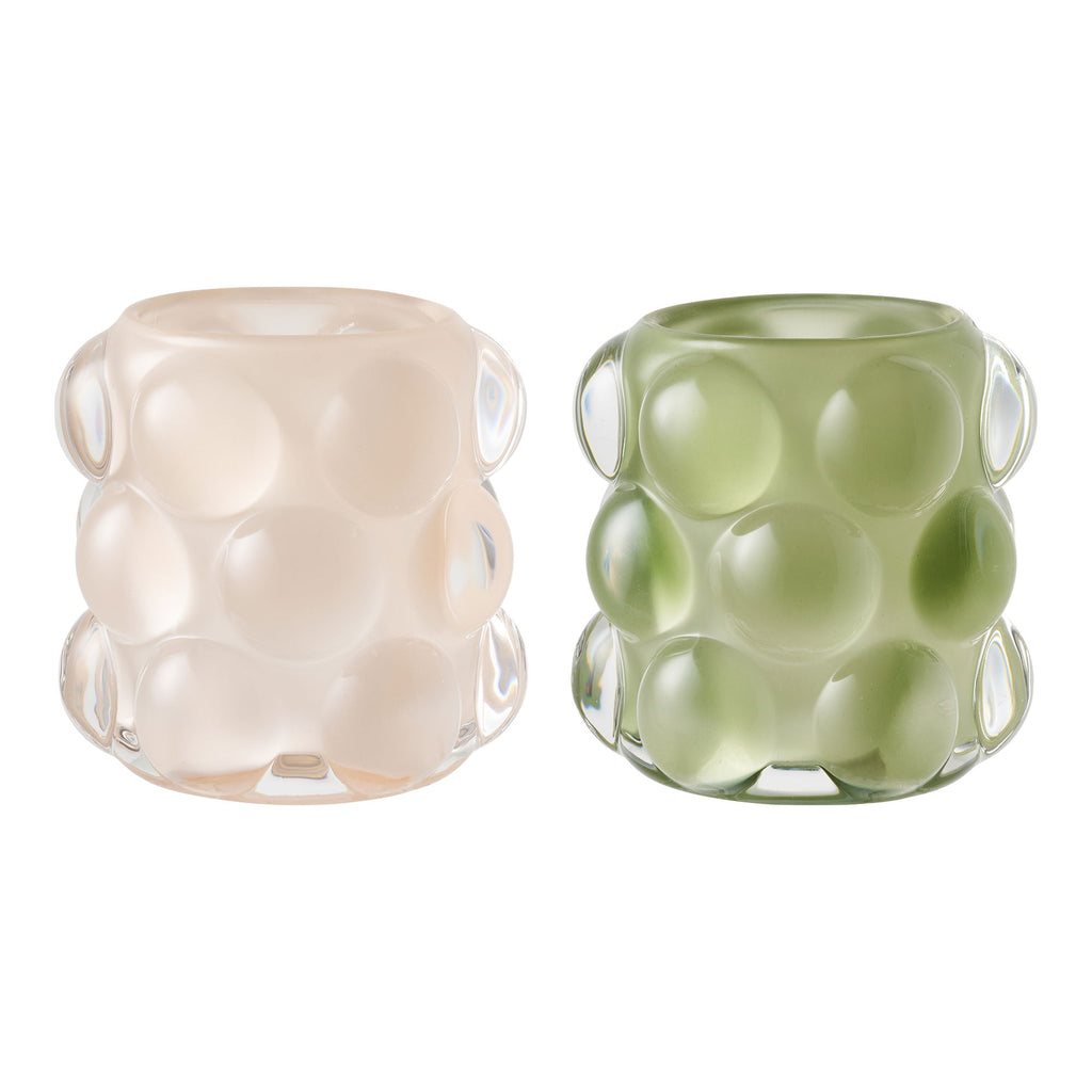 Kaarsenhouder - kaarsenhouder, glas, beige/groen, set van 2