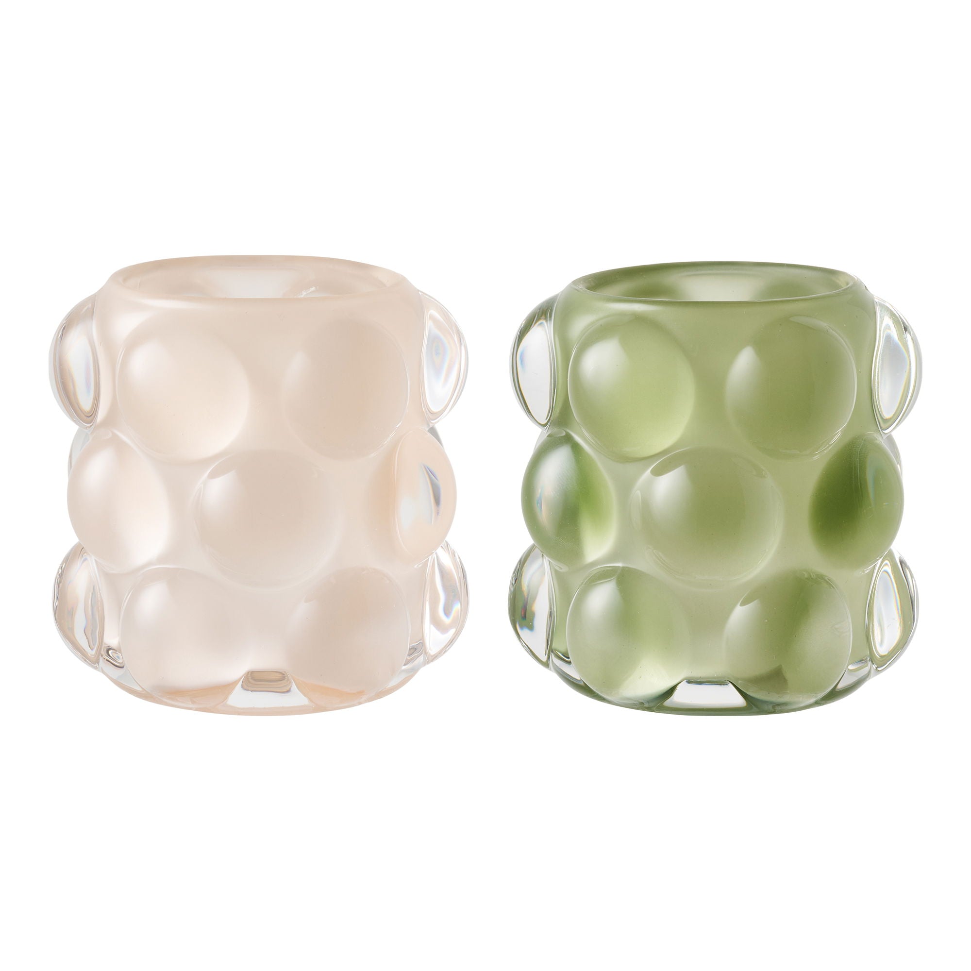 Kaarsenhouder - kaarsenhouder, glas, beige/groen, set van 2