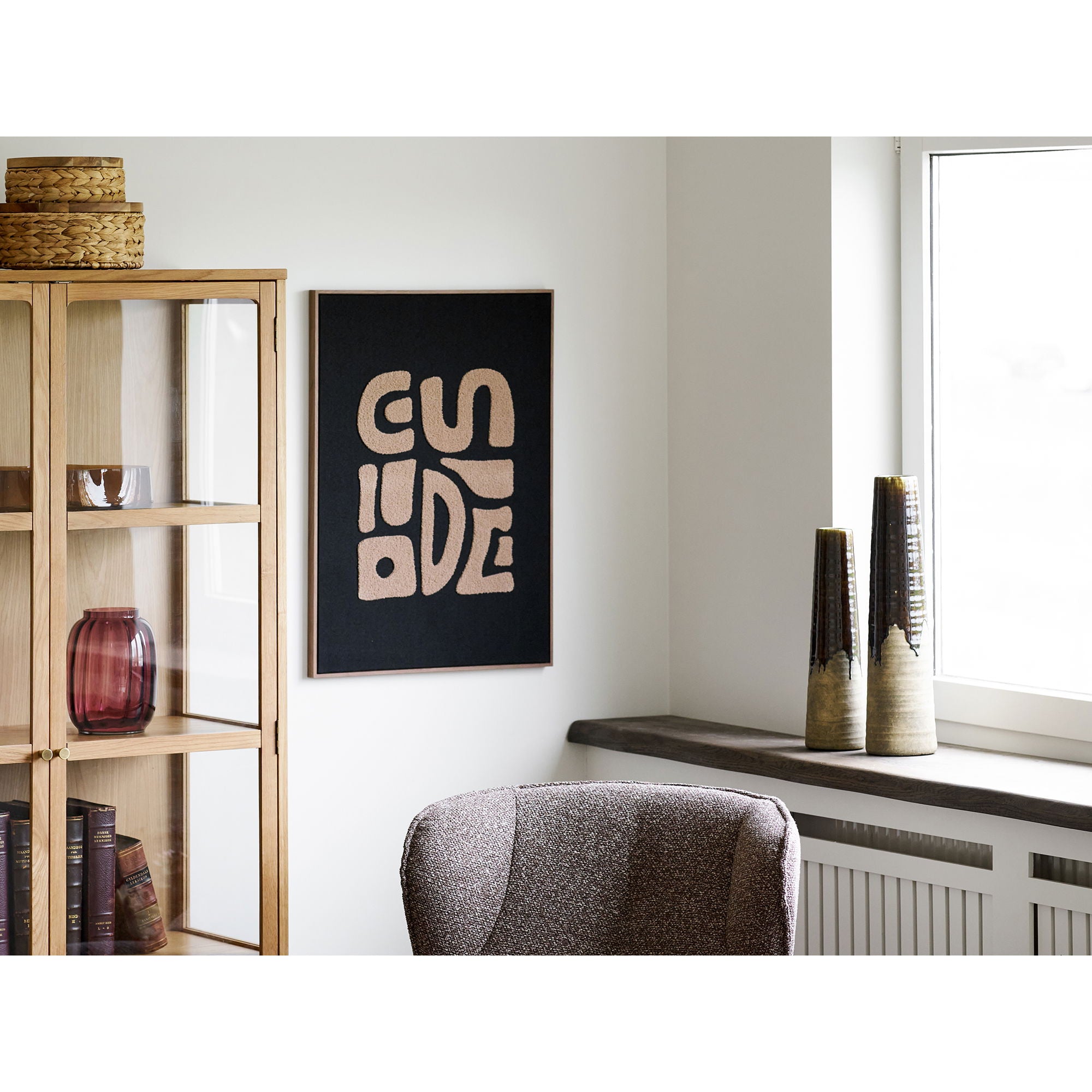 Tine getufte wanddecoratie - Getufte wanddecoratie, beige/zwart 50x70 cm