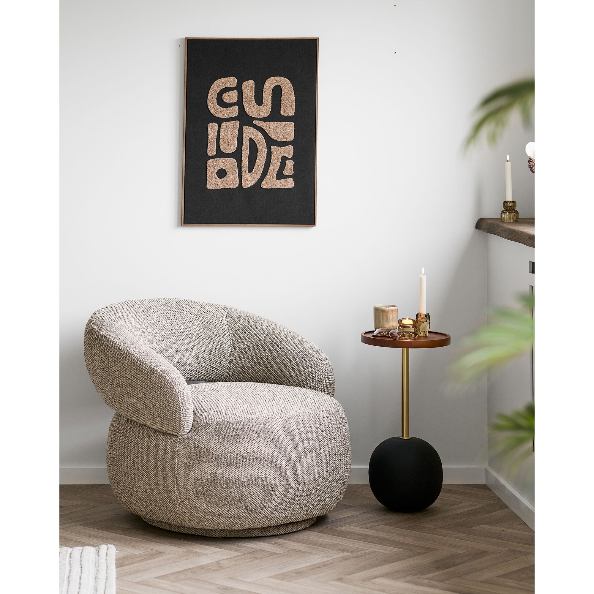 Tine getufte wanddecoratie - Getufte wanddecoratie, beige/zwart 50x70 cm