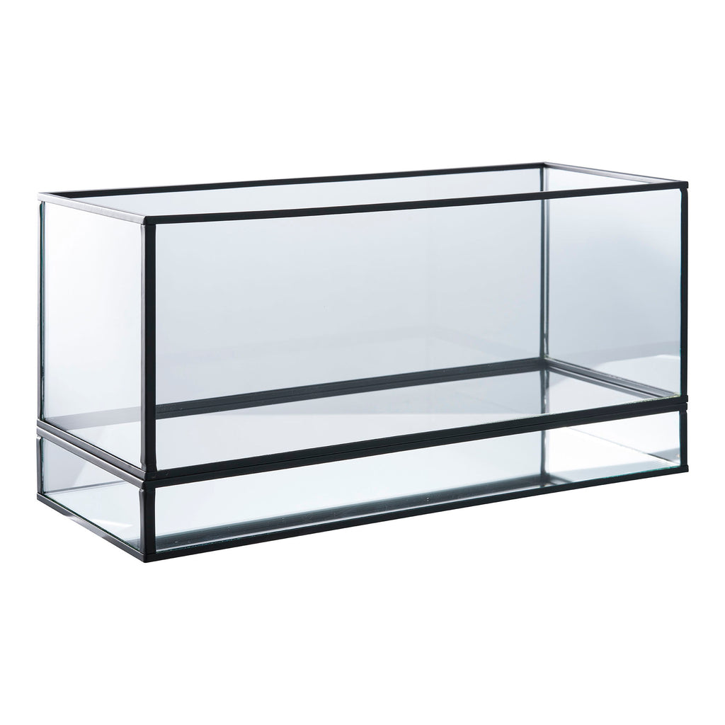 Windlicht - Windlicht, metaal/glas, zwart 30x12x15 cm